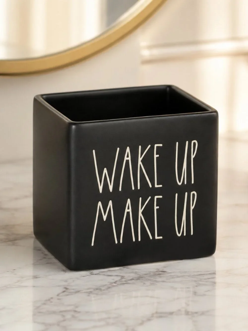 Rae Dunn Wake Up Make Up Black Ceramic Makeup Brush Holder 3.5” NWT